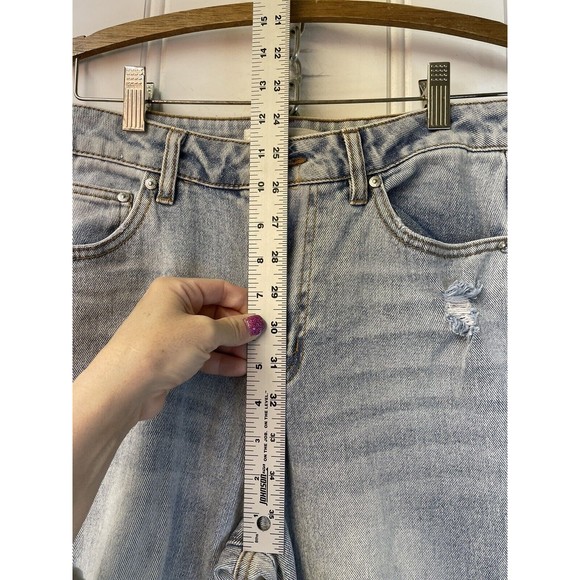 Almost Famous Women Jeans Size  5 Blue Denim Distressed Thrashed Straight Leg - Picture 6 of 11